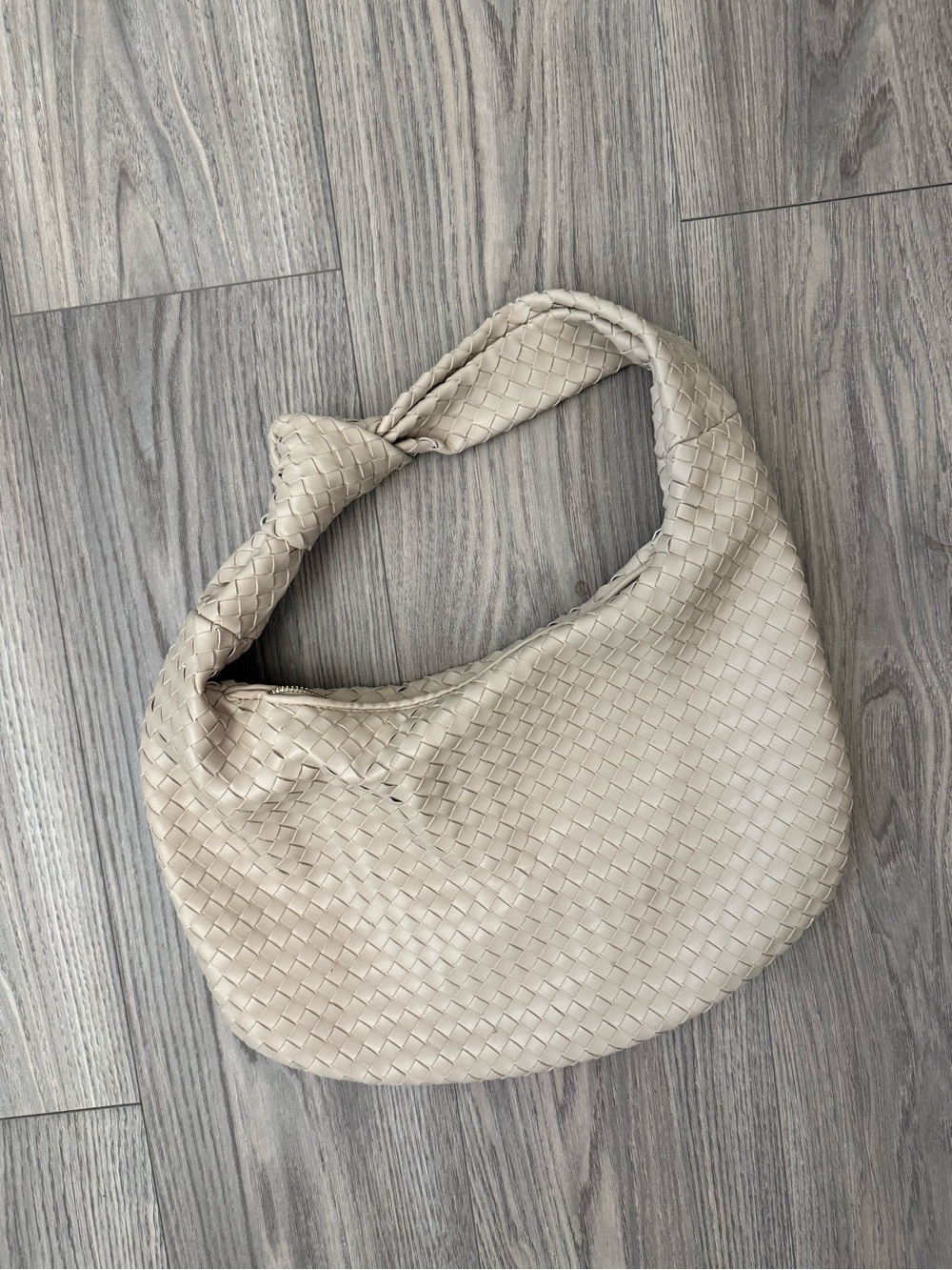 Woven Shoulder Hobo Bag in Light Beige